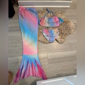 Girl’s (Kids) Colorful Mermaid Tail and Bikini Set - Never Worn!
